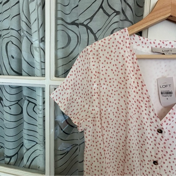 Loft 8 NWT white long flecked flutter sleeve midi dress - Picture 2 of 12